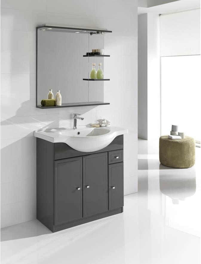 Meuble Simple Vasque L.80 X H.80 X P.33.4 Cm, Gris, Galice tout Meuble De Salle De Bain Leroy Merlin