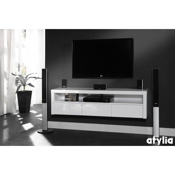 Meuble Tv Design Suspendu Beatriz Blanc Brillant Atylia En tout Meuble Tv Suspendu But