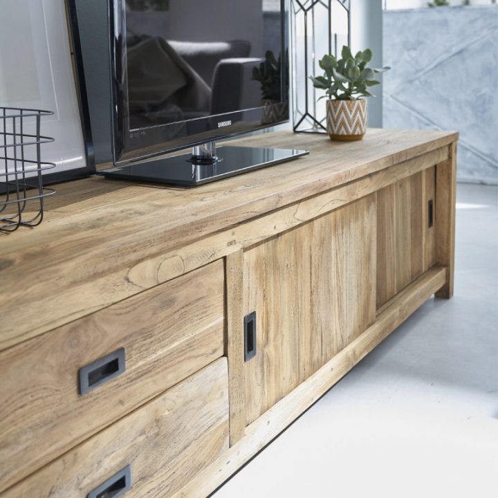 Meuble Tv En Bois De Teck Recyclé 180 Cargo | Bois Dessus intérieur Meuble Tv 110 Cm Teck