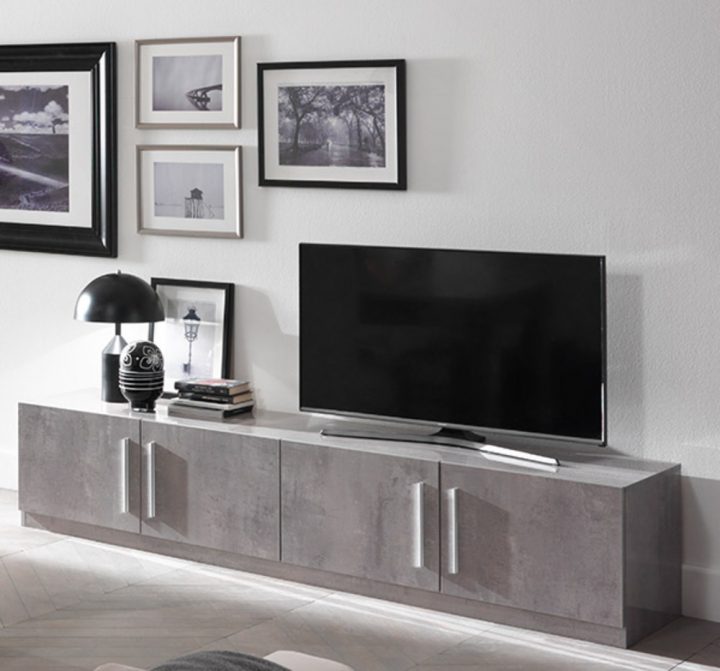 Meuble Tv Greta Laqué Gris/Bétonl 208 X H 45 X P 47 intérieur But Meuble Tv