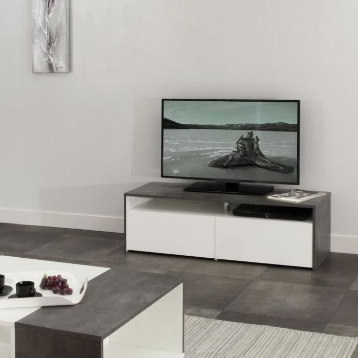 Meuble Tv Mega Meuble Tv 119 Cm – Blanc Et Décor Béton avec Maga Meuble