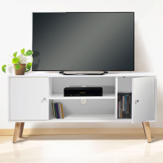 Meuble Tv Scandinave Pas Cher En Bois Blanc | Id Market dedans Grand Meuble Tv Blanc