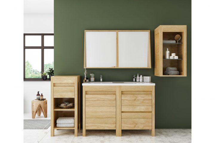 Meubles De Salle De Bain Avec Double Vasques Et Miroir En Chêne Clair –  Hellin pour Meuble Salle De Bain Bois Clair