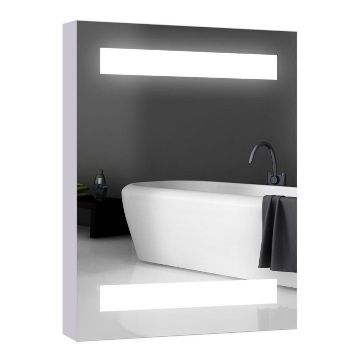 Miroir Lumineux Led Armoire Murale Design De Salle De Bain 2 En 1 Dim. 50L  X 15L X 60H Cm Mdf Blanc concernant Miroir Éclairant Salle De Bain