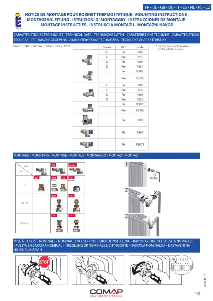 Notice De Montage Pour Robinet Thermostatique | Manualzz à Reglage Robinet Thermostatique