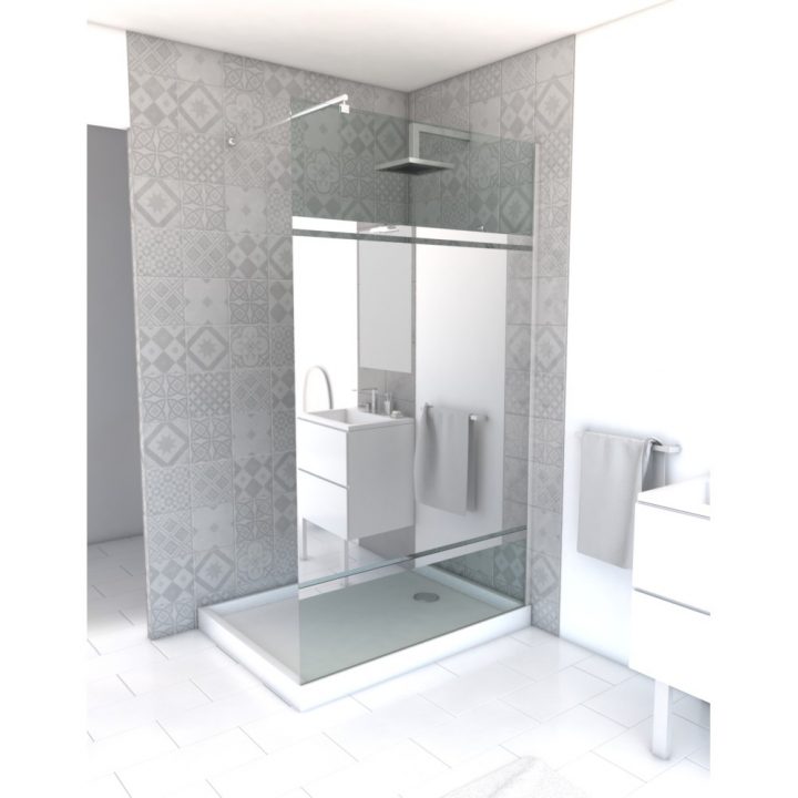 Paroi De Douche À L'italienne En Verre Aurlane Parma 2 + Bande Miroir 120Cm pour Bloc Douche