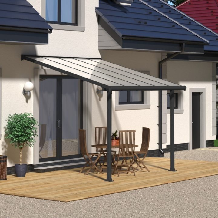 Pergola Adossée En Aluminium Gris 3X3,05M Olympia – Palram serapportantà Pergola Adossée Ajustable