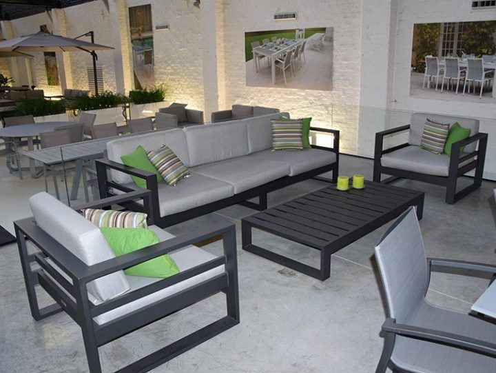 Salon De Jardin 5 Places En Alu Anthracite Azuro à Salon De Jardin Bas Aluminium