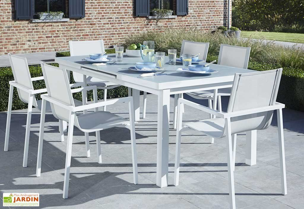 Salon De Jardin Aluminium Et Verre Whitestar : Table + 6 tout Table De Jardin Aluminium Et Verre