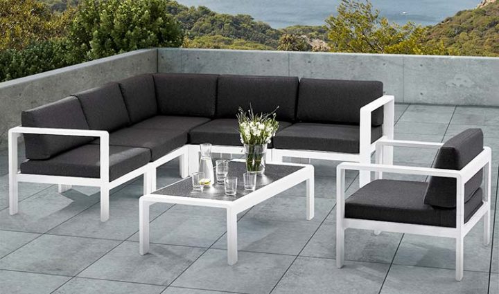 Salon De Jardin Bas Moderne Blanc Et Gris Anthracite 6 dedans Salon De Jardin Bas Aluminium