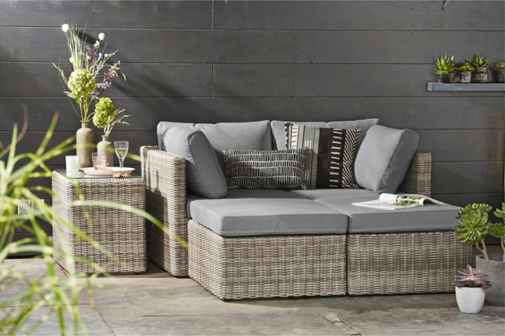 Salon De Jardin En Résine Tressée Gris/Beige Kayla tout Salon De Jardin Modulable Résine Tressée – Jade Dégradé Gris Foncé