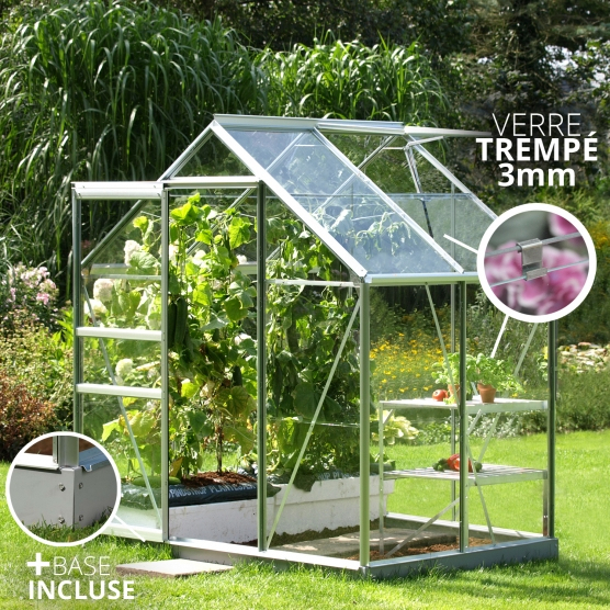 Serre Verre Trempé 3Mm Lams Venus 2,50 M² Avec Base concernant Serre De Jardin Pas Chere