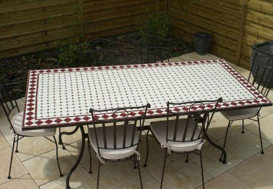Table Jardin Mosaique Rectangle 200Cm Céramique Blanche Et destiné Table Jardin Ceramique