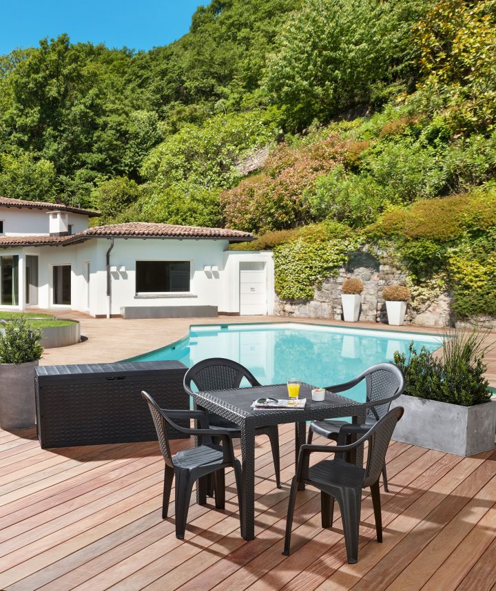 Table,Fauteuils Et Coffre De Jardin À Aspect Tressé tout Table De Jardin Centrakor