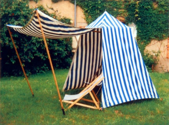 Tente De Plage Royan Avec Auvent, Toiles Rayées Coton Bord serapportantà Fabriquer Cabine De Plage