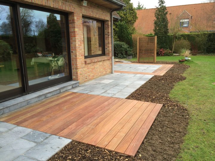 Terrasse Pierre Bleue Et Bois Exotique Verlinghem-Lille pour Terrasse Mixte Bois Et Carrelage