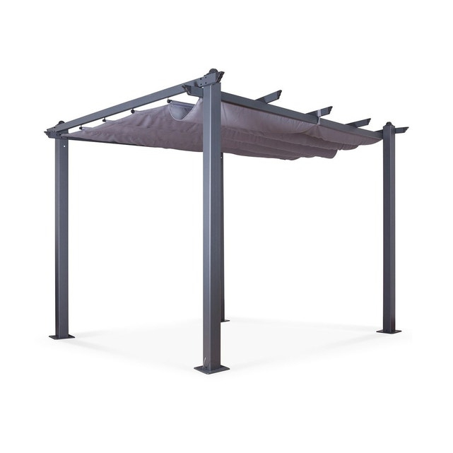 Tonnelle/Pergola, Aluminium, 3X3M, Toile Coulissante, Hero intérieur Toile Tonnelle Iloha