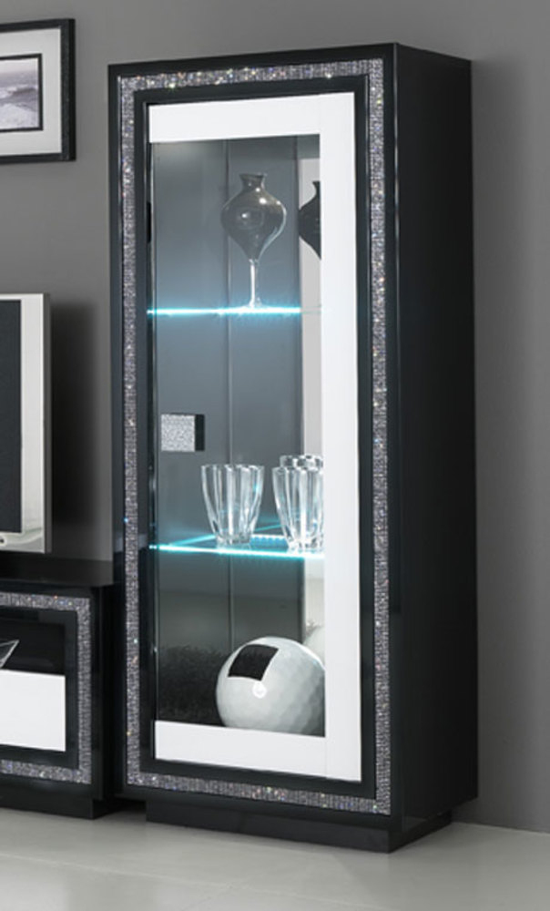 Vitrine 1 Porte Avec Leds Prestige 302 Laque Bicolore Noir encequiconcerne Vitrine Salon But