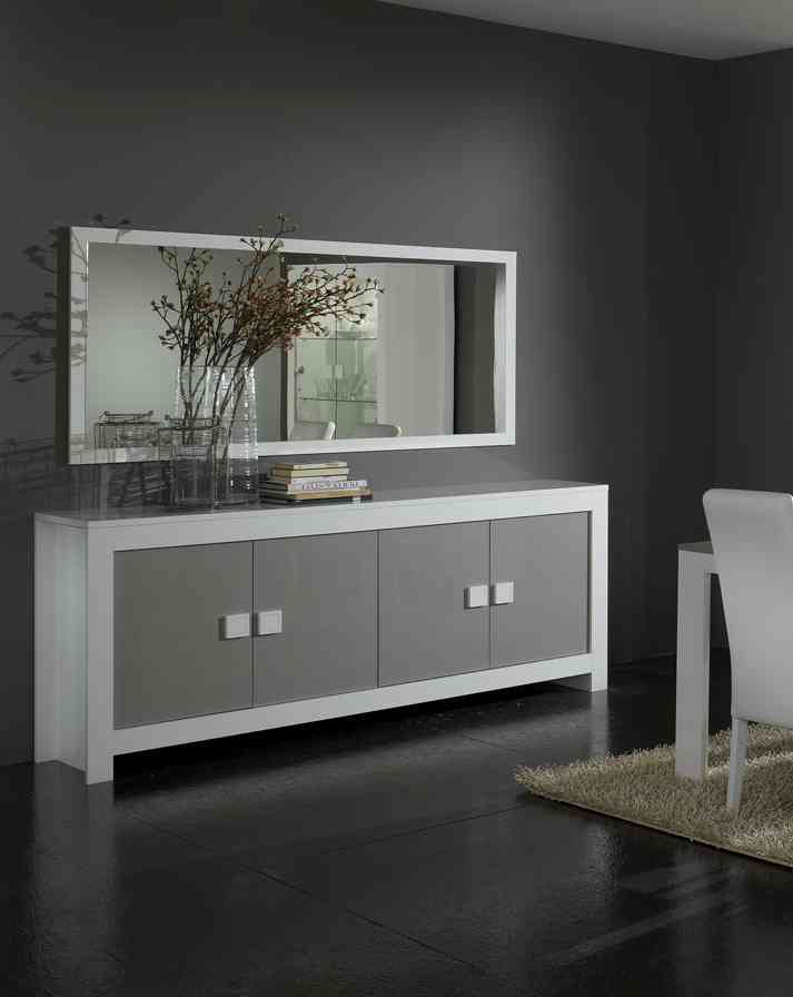 Buffet/Bahut 4 Portes Design Laqué Blanc Et Gris Ancone avec Bahut Blanc Laqué 4 Portes