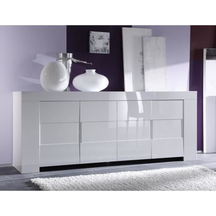 Buffet Bahut Blanc Laqué 4 Portes Design Eleonore L 210 X concernant Bahut Blanc Laqué 4 Portes