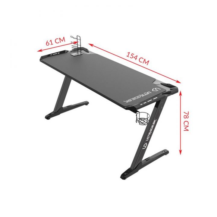 Bureau Gamer Ultradesk Space Xxl (Led) Noir | Fauteuilgamer intérieur Bureau Gamer Rgb