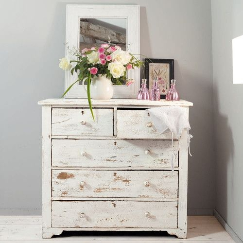 Commode En Manguier Blanche Effet Vieilli L 94 Cm En 2020 encequiconcerne Meuble Patiné Blanc