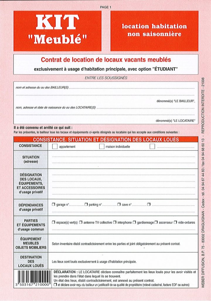 Contrat De Location "Meublé Non Saisonnier" – Weber intérieur Contrat Type Location Meublée