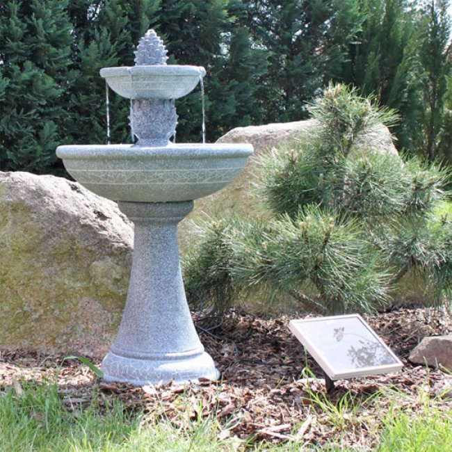 Fontaine Solaire Cascade Bain D'Oiseaux 2 Niveaux Grise pour Fontaine Solaire