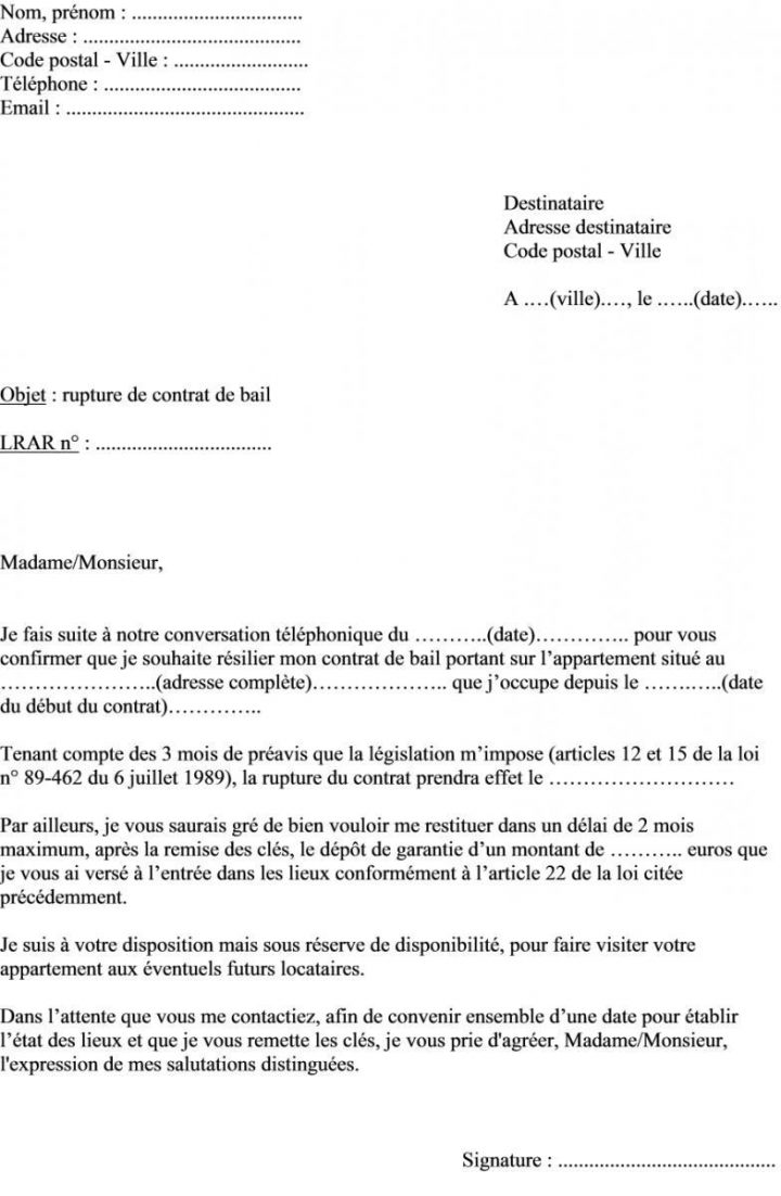 Lettre Résiliation Bail Meublé Pour Lettre Pravis Logement serapportantà Pap Modele Bail Meublé