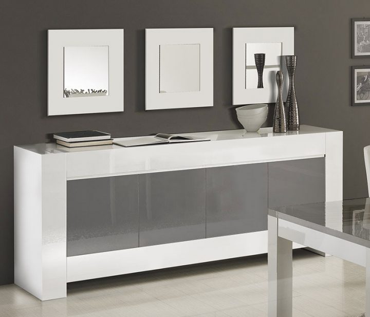 Meuble Buffet-Bahut Blanc Et Gris 3 Ou 4 Portes Frizz 2 serapportantà Bahut Blanc Laqué 4 Portes