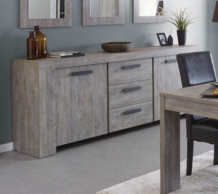 Meuble Buffet Bahut Contemporain Couleur Chêne Gris serapportantà Meuble Cérusé Gris