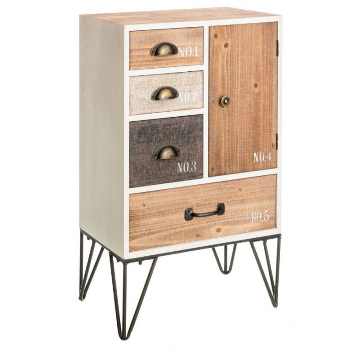 Meuble D'Appoint 4 Tiroirs 1 Porte En Mdf, Bois Vieilli Et tout Meuble D Appoint Salon