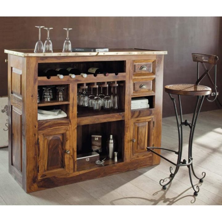 Meuble De Bar En Bois De Sheesham Massif L 132 Cm Luberon à Meuble Bar But