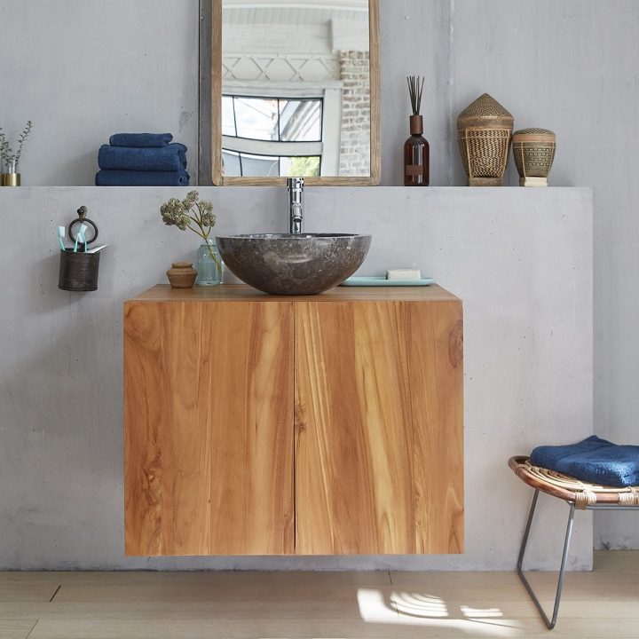 Meuble De Salle De Bain En Bois De Teck 80 | Bois Dessus intérieur Meuble Sdb Bois