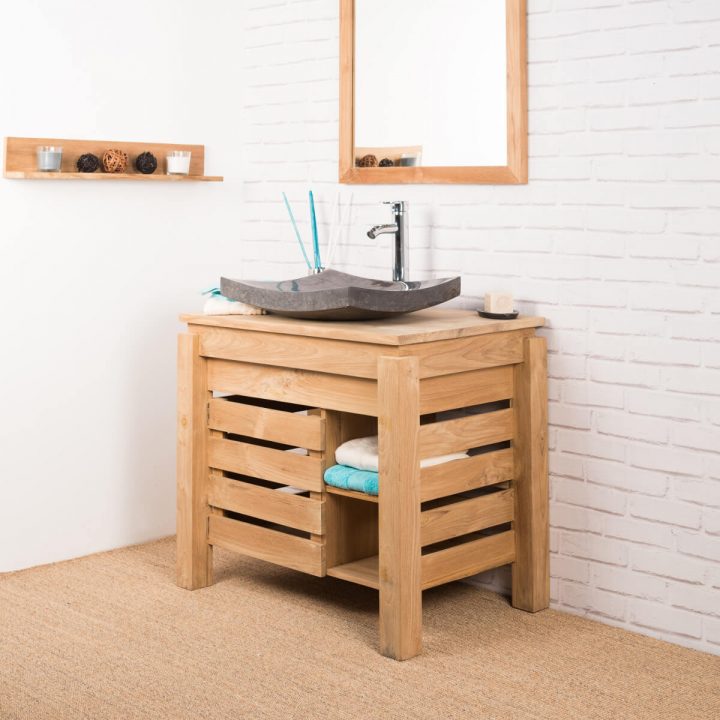 Meuble De Salle De Bain En Teck Zen 85Cm destiné Meuble Sdb Bois