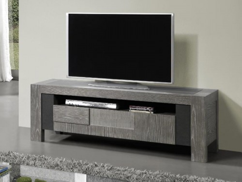 Meuble Tv Bois Massif Gris – Table De Lit intérieur Meuble Cérusé Gris