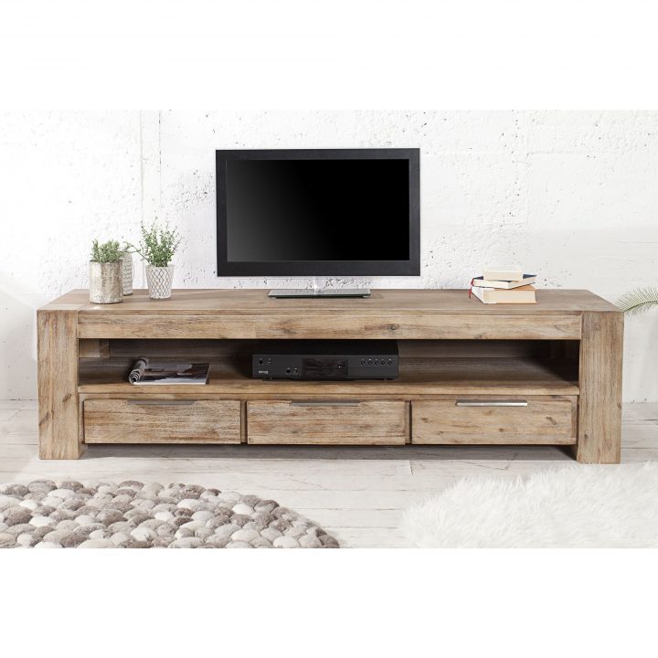 Meuble Tv Design 170 Cm En Bois Massif D'Acacia Coloris pour Meuble Tv Noyer Massif