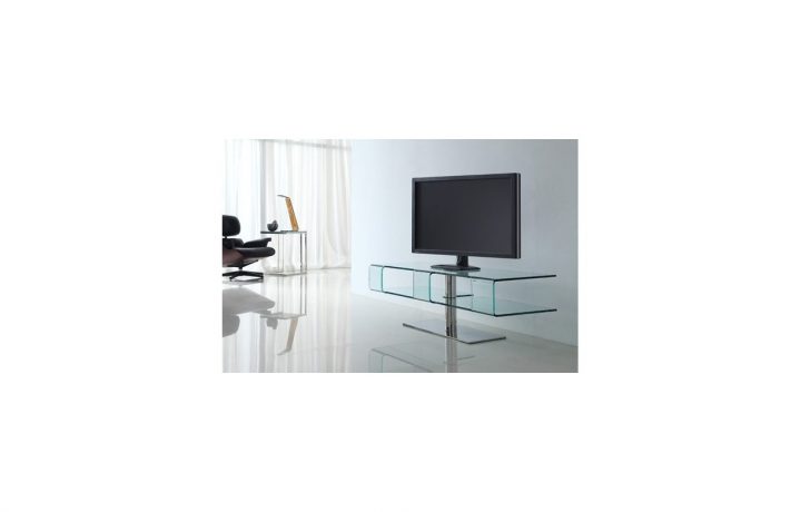 Meuble Tv Design En Verre Trempé Et Pied Chromé Alicy à Meuble Tv Sur Pied