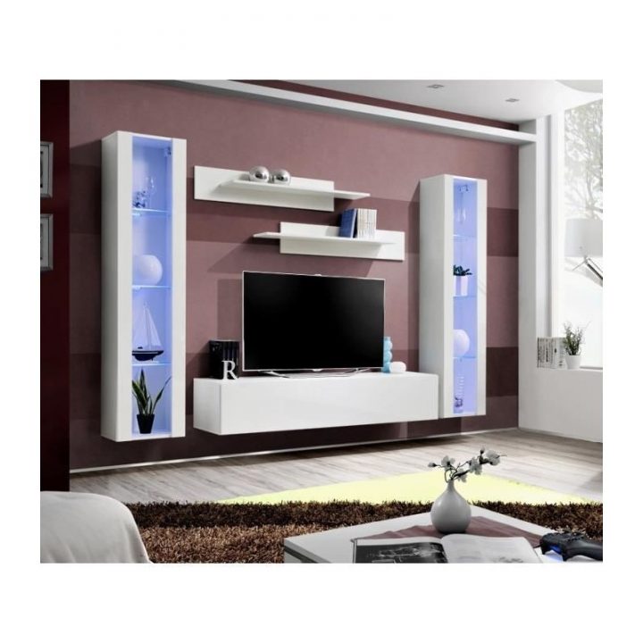 Meuble Tv Fly A2 Design, Coloris Blanc Brillant + Led dedans Meubles Tv Fly