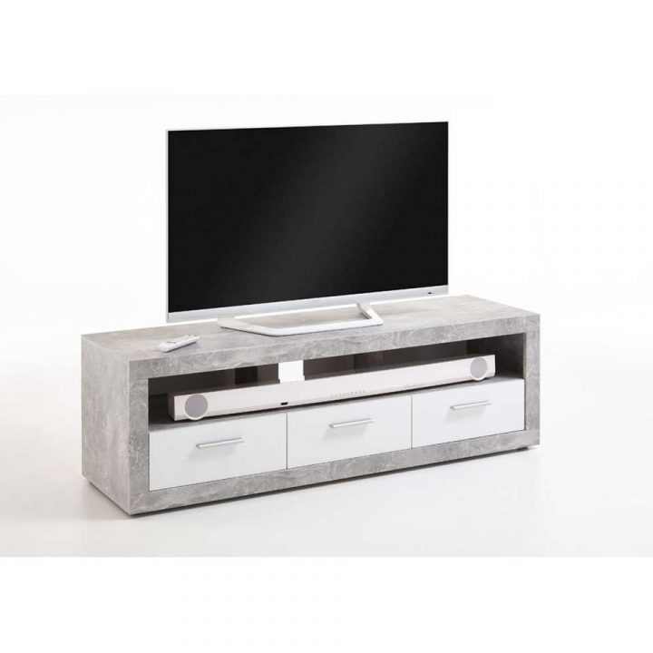 Meuble Tv Leiston – Couleur Béton/Blanc – 49X152X45,3 Cm dedans Meuble Tv Beton