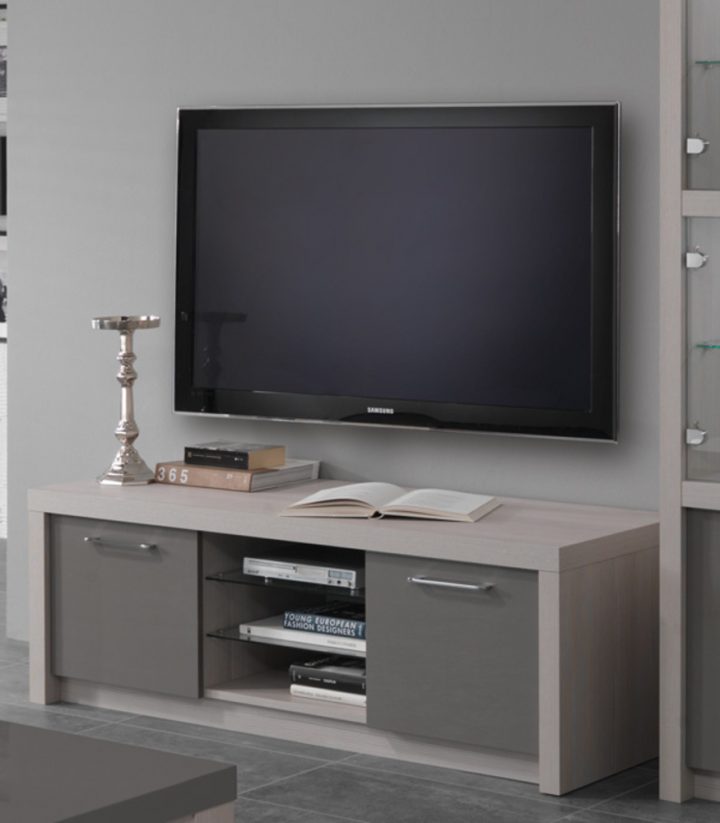 Meuble Tv Plasma Fano Chene Blanchi/Laque Gris Chene intérieur Meuble Cérusé Gris