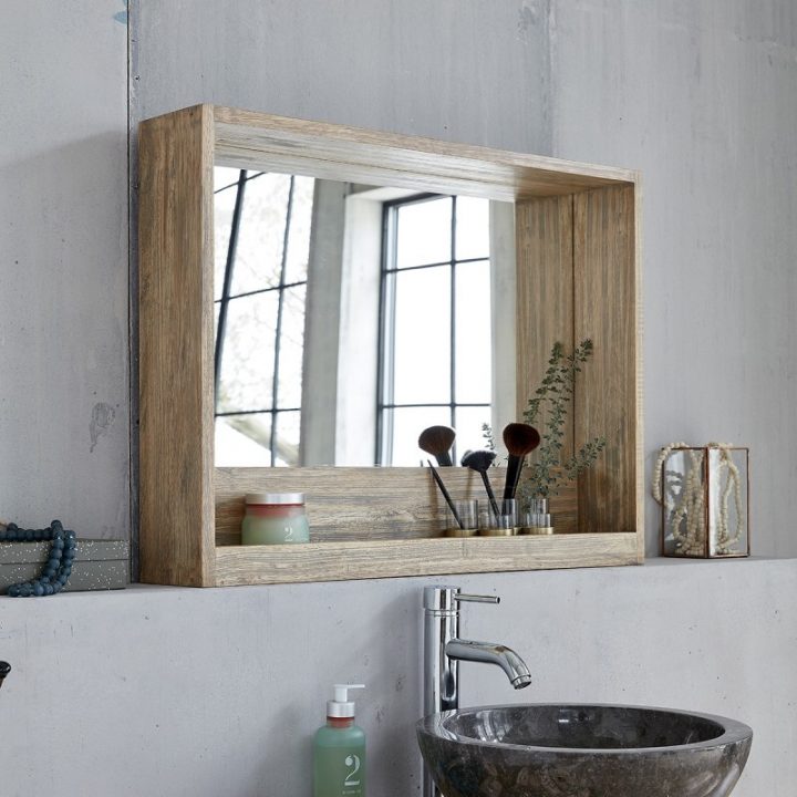 Miroir Avec Rangement En Bois D'Hévéa 80 | Bois Dessus pour Bricoman Miroir Salle De Bain