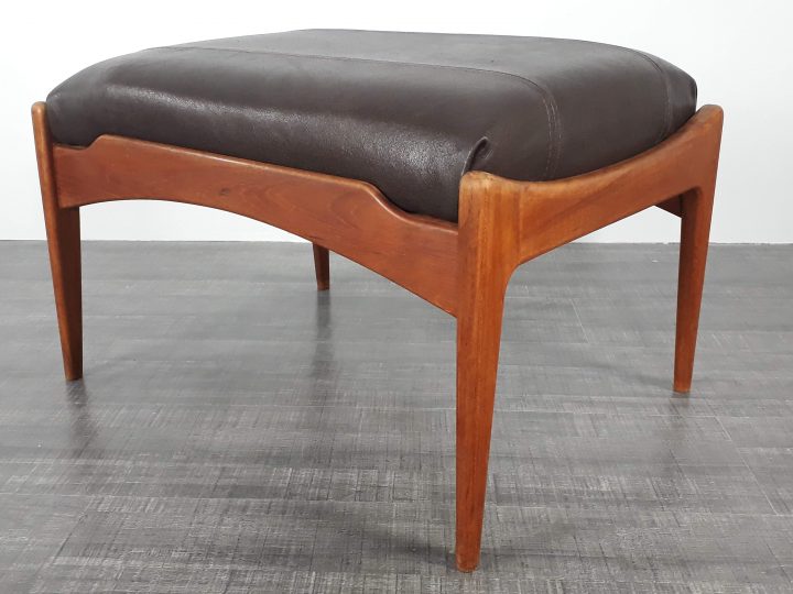 Ottomane Vintage Scandinave En Cuir Et Teck – 1960 concernant Ottomane Meuble