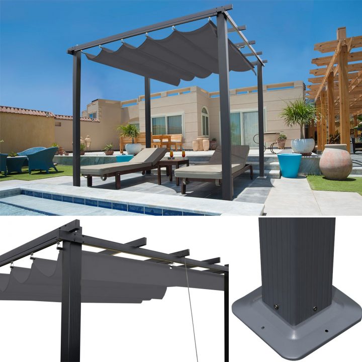 Pergola Aluminium Toile Rétractable Grise 3X3M | Id Market dedans Carré Potager Pas Cher Gifi