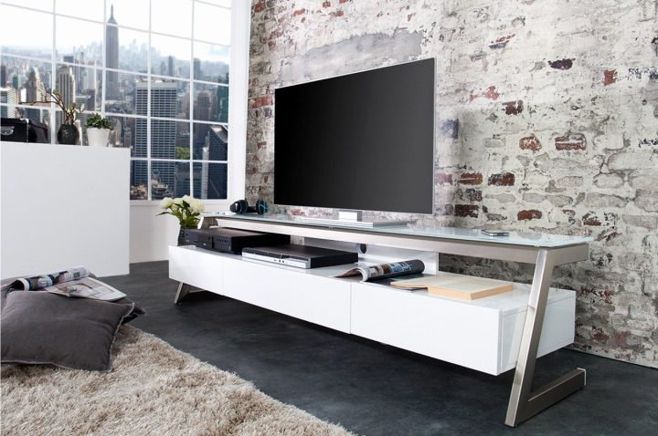 Photo De Meuble Tv Design Blanc Laqué – Raviraj avec Laquer Un Meuble