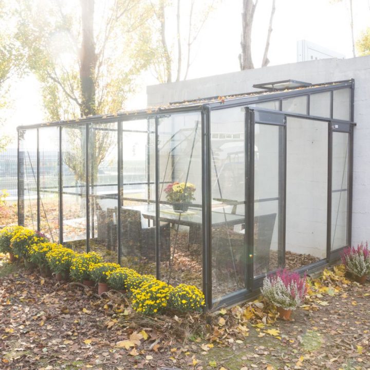 Serre Adossée En Verre Trempé Solarium 9.61 M² Grise dedans Serre Adossée