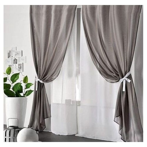 2 Rideaux Double Voile Duo : 4 Panneaux En Tissu Leger dedans Tissu Des Ursules Rideaux