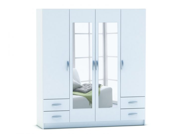 Armoire 4 Portes + 4 Tiroirs Spot Coloris Blanc – Vente De dedans Rideau Occultant Pas Cher Conforama