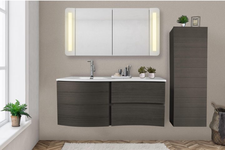 Armoire De Toilette Lumineuse L. 120 Cm, Noir Fairway intérieur Armoire De Toilettes