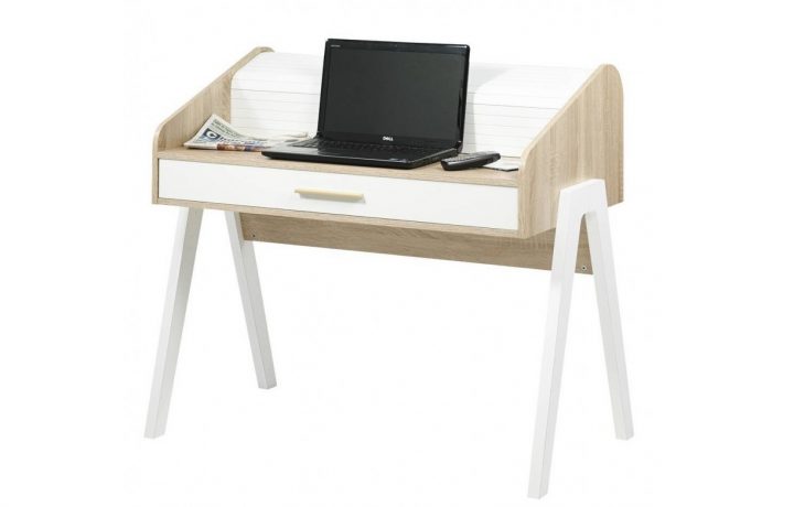 Bureau En Bois Style Scandinave Avec Tiroir Et Rideau avec Rideau Style Scandinave